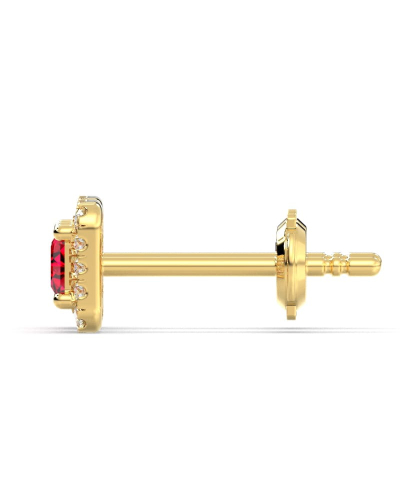 Boucles d'oreilles or jaune 18K rubis princesse et halo de diamants