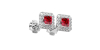 Boucles d'oreilles or blanc 18K rubis princesse et halo de diamants