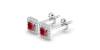 Boucles d'oreilles or blanc 18K rubis princesse et halo de diamants