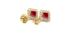 Boucles d'oreilles or jaune 18K rubis princesse et halo de diamants