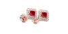 Boucles d'oreilles or rose 18K rubis princesse et halo de diamants