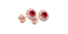Boucles d'oreilles en or rose 18K rubis ronde et halo de diamants