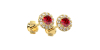 Boucles d'oreilles en or jaune 18K rubis ronde et halo de diamants