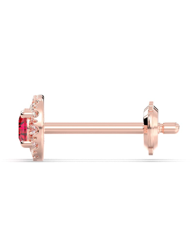 Boucles d'oreilles en or rose 18K rubis ronde et halo de diamants