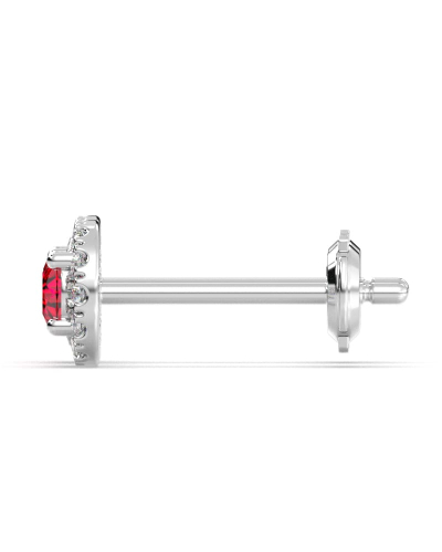 Boucles d'oreilles en or blanc 18K rubis ronde et halo de diamants