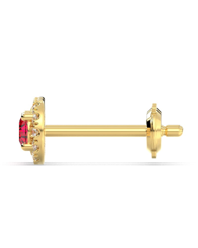Boucles d'oreilles en or jaune 18K rubis ronde et halo de diamants