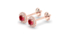 Boucles d'oreilles en or rose 18K rubis ronde et halo de diamants