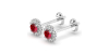 Boucles d'oreilles en or blanc 18K rubis ronde et halo de diamants