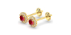 Boucles d'oreilles en or jaune 18K rubis ronde et halo de diamants