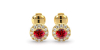 Boucles d'oreilles en or jaune 18K rubis ronde et halo de diamants