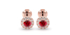 Boucles d'oreilles en or rose 18K rubis ronde et halo de diamants