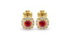 Boucles d'oreilles en or jaune 18K rubis coussin et halo de diamants