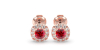Boucles d'oreilles en or rose 18K rubis coussin et halo de diamants