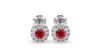 Boucles d'oreilles en or blanc 18K rubis coussin et halo de diamants