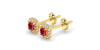 Boucles d'oreilles en or jaune 18K rubis coussin et halo de diamants