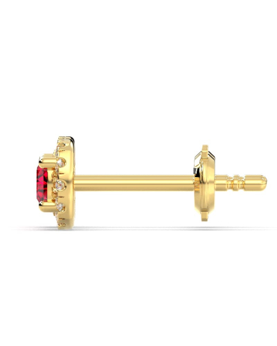 Boucles d'oreilles en or jaune 18K rubis coussin et halo de diamants