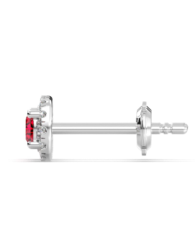 Boucles d'oreilles en or blanc 18K rubis coussin et halo de diamants