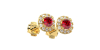 Boucles d'oreilles en or jaune 18K rubis coussin et halo de diamants
