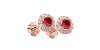 Boucles d'oreilles en or rose 18K rubis coussin et halo de diamants