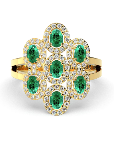 Bague en or jaune 18carats émeraude et diamants