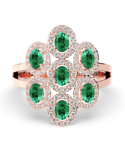 Bague en or rose 18carats émeraude et diamants
