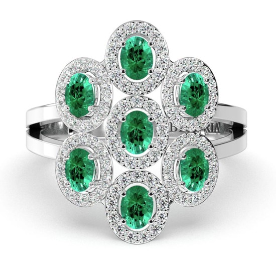 Bague en or blanc 18carats émeraude et diamants