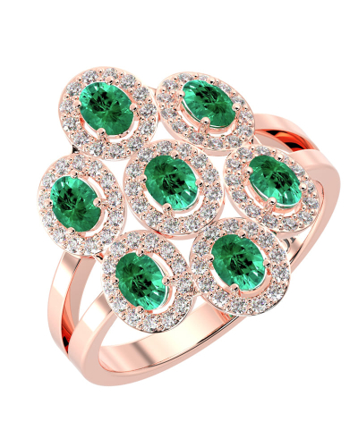 Bague en or rose 18carats émeraude et diamants