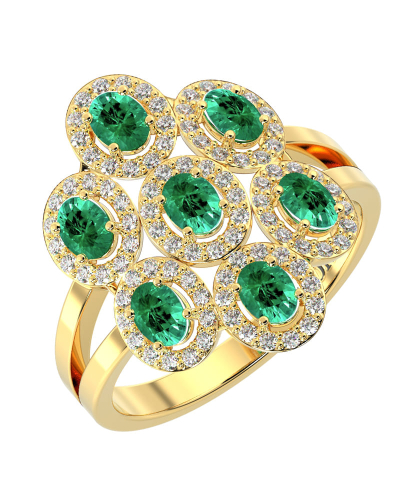 Bague en or jaune 18carats émeraude et diamants