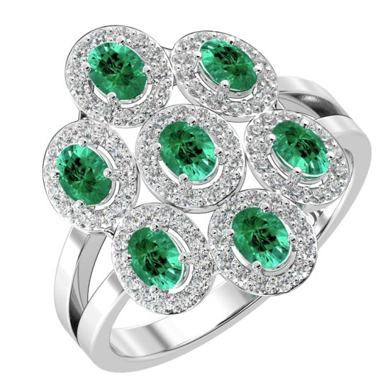 Bague en or blanc 18carats émeraude et diamants