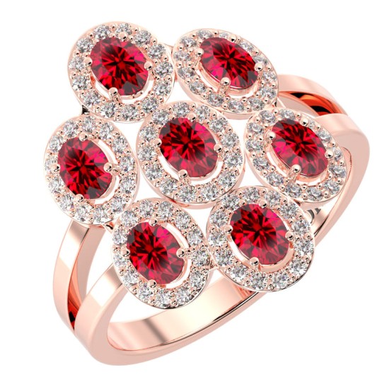 Bague en or rose 18carats rubis et diamants