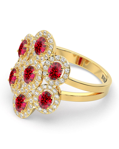 Bague en or jaune 18carats rubis et diamants