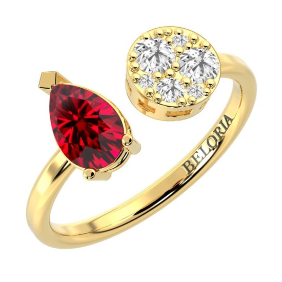 Bague toi et moi en or jaune 18carats diamants et rubis