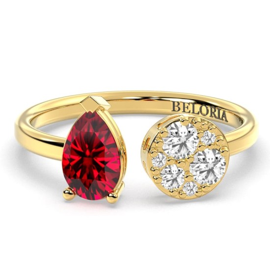 Bague toi et moi en or jaune 18carats diamants et rubis