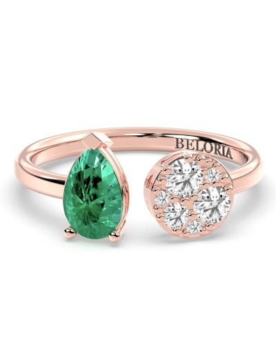 Bague toi et moi en or rose 18carats diamants et emeraude