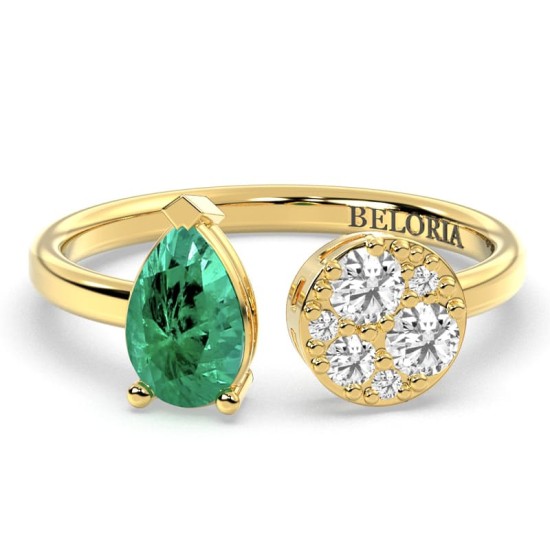 Bague toi et moi en or jaune 18carats diamants et emeraude