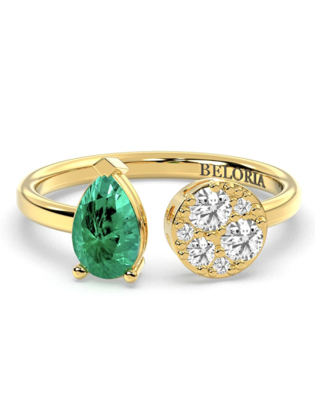 Bague toi et moi en or jaune 18carats diamants et emeraude 2