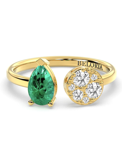 Bague toi et moi en or jaune 18carats diamants et emeraude