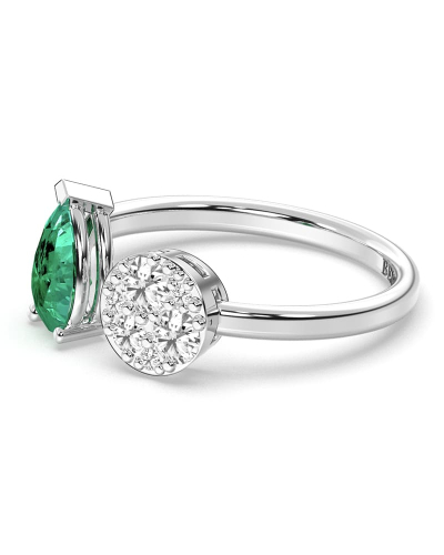 Bague toi et moi en or blanc 18carats diamants et emeraude