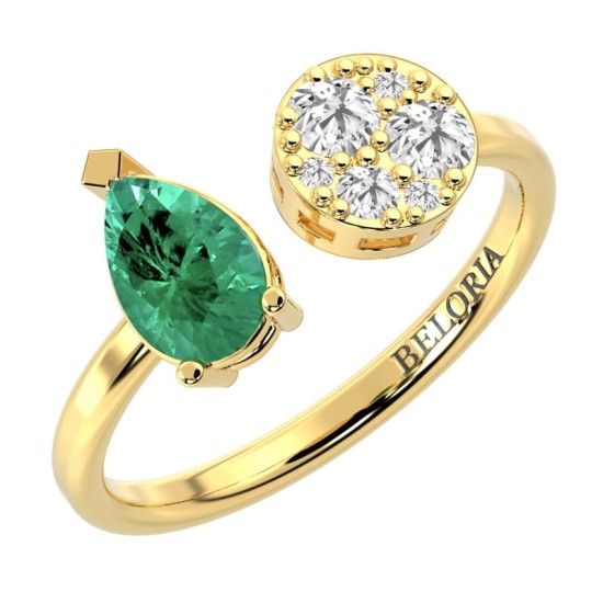 Bague toi et moi en or jaune 18carats diamants et emeraude
