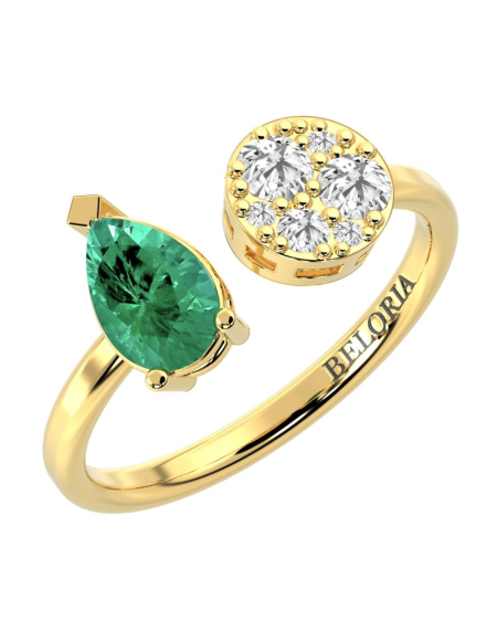 Bague toi et moi en or jaune 18carats diamants et emeraude