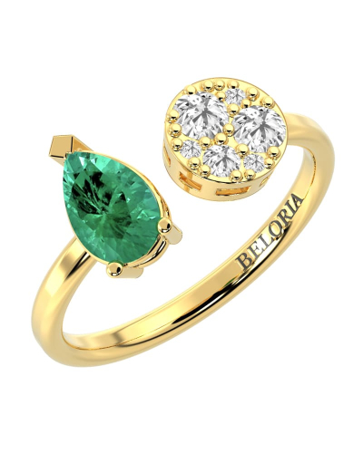 Bague toi et moi en or jaune 18carats diamants et emeraude