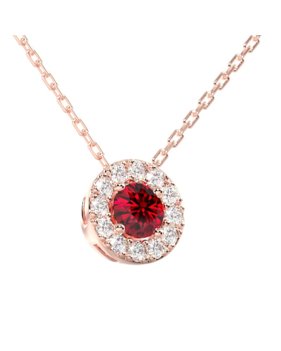 Collier halo en Or rose avec rubis rond