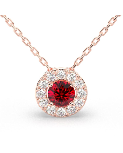 Collier halo en Or rose avec rubis rond