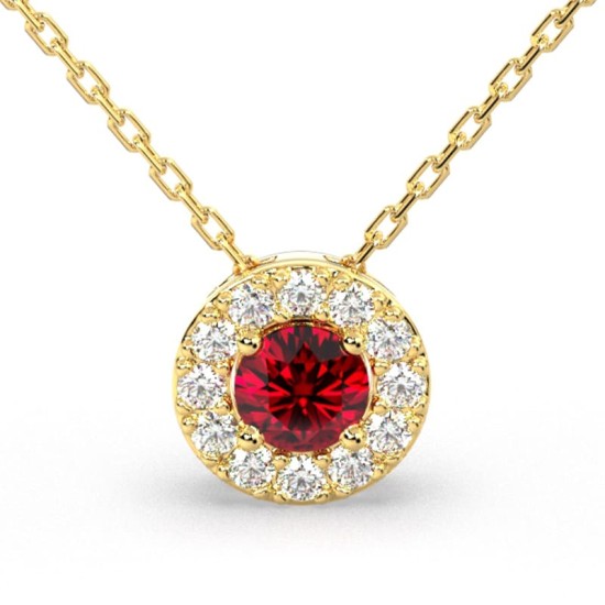 Collier halo en Or jaune avec rubis rond