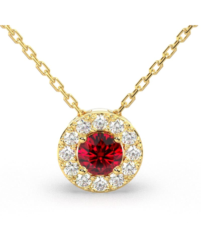 Collier halo en Or jaune avec rubis rond