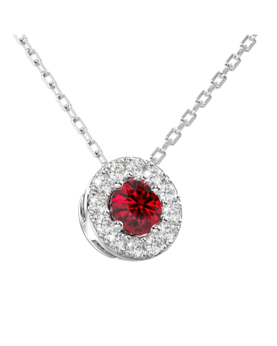 Collier halo en Or blanc avec rubis rond