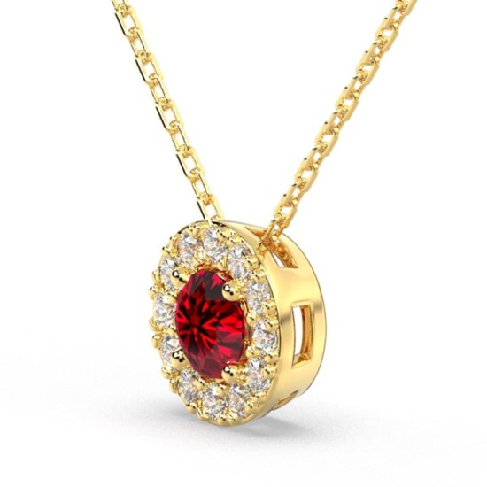 Collier halo en Or jaune avec rubis rond