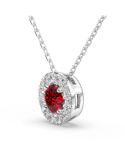 Collier halo en Or blanc avec rubis rond
