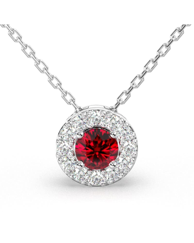 Collier halo en Or blanc avec rubis rond
