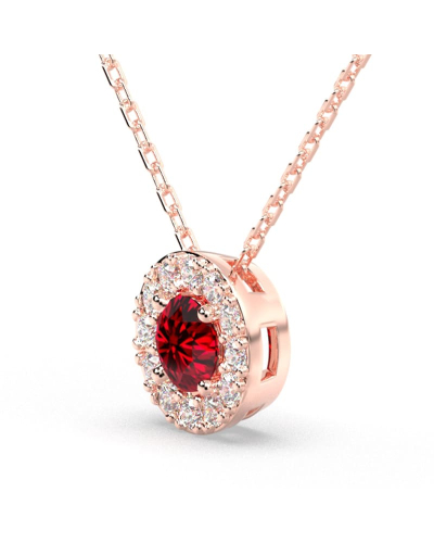 Collier halo en Or rose avec rubis rond